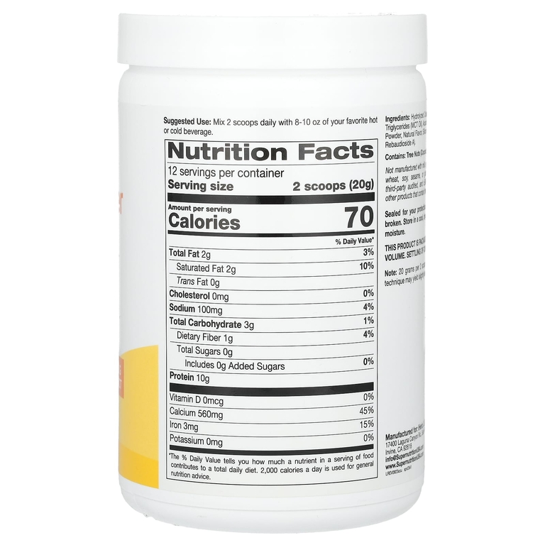 Super Nutrition, коллагеновые сливки с гидролизованным коллагеном типов 1 и 3, кальцием, белком и железом, ваниль, 240 г (8,46 унции)