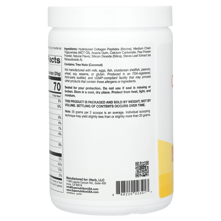Super Nutrition, коллагеновые сливки с гидролизованным коллагеном типов 1 и 3, кальцием, белком и железом, ваниль, 240 г (8,46 унции)