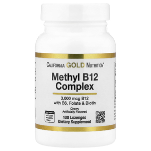 California Gold Nutrition, комплекс с метилом и витамином B12 с фолатом, биотином и витамином B6, со вкусом вишни, 100 пастилок
