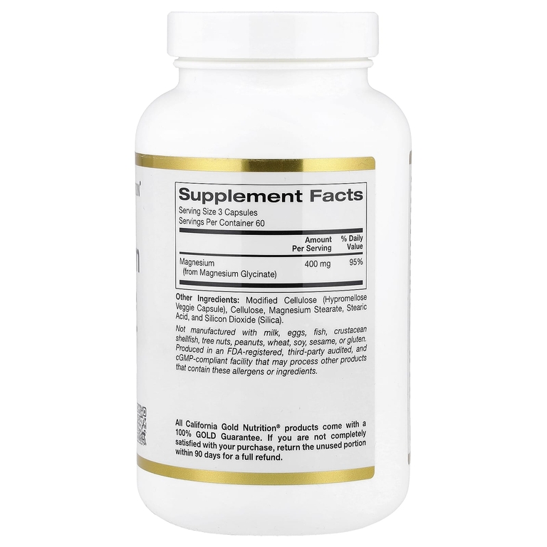 California Gold Nutrition, глицинат магния, 180 растительных капсул (133 мг в 1 капсуле)