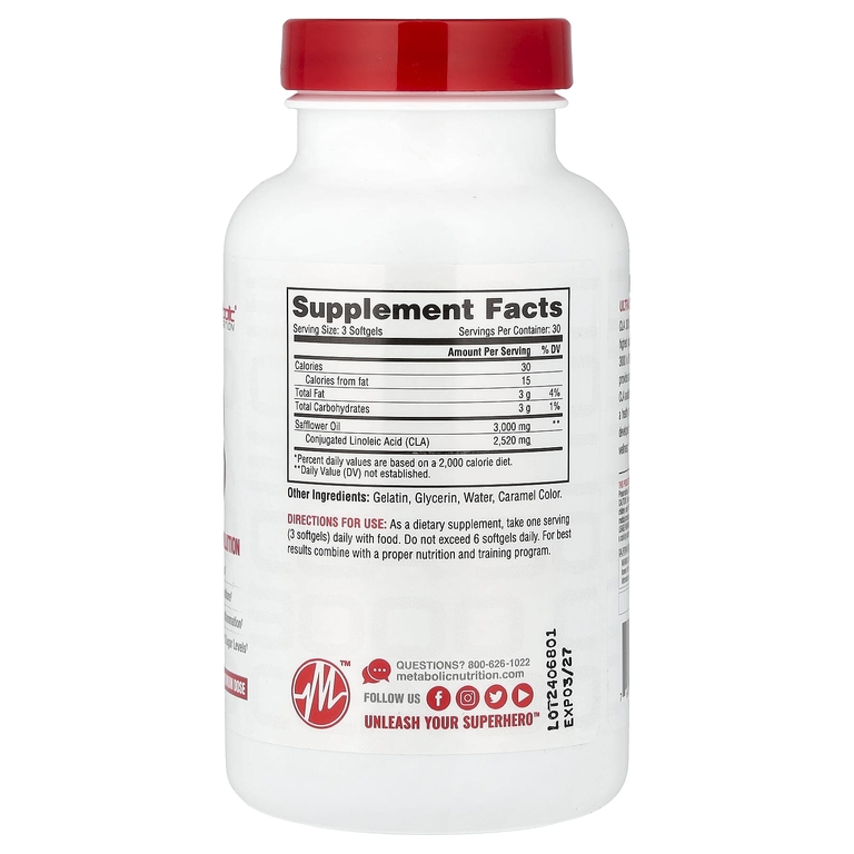 Metabolic Nutrition, КЛК 3000, 90 мягких капсул (1000 мг в 1 капсуле)