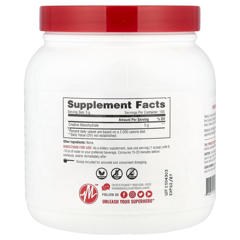 Metabolic Nutrition, Креатин, без добавок, 500 г (17,64 унции)