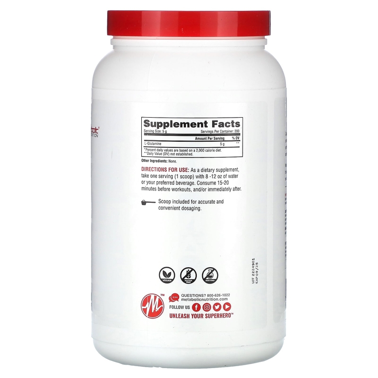 Metabolic Nutrition, L-глютамин, без добавок, 1000 г (35,27 унции)