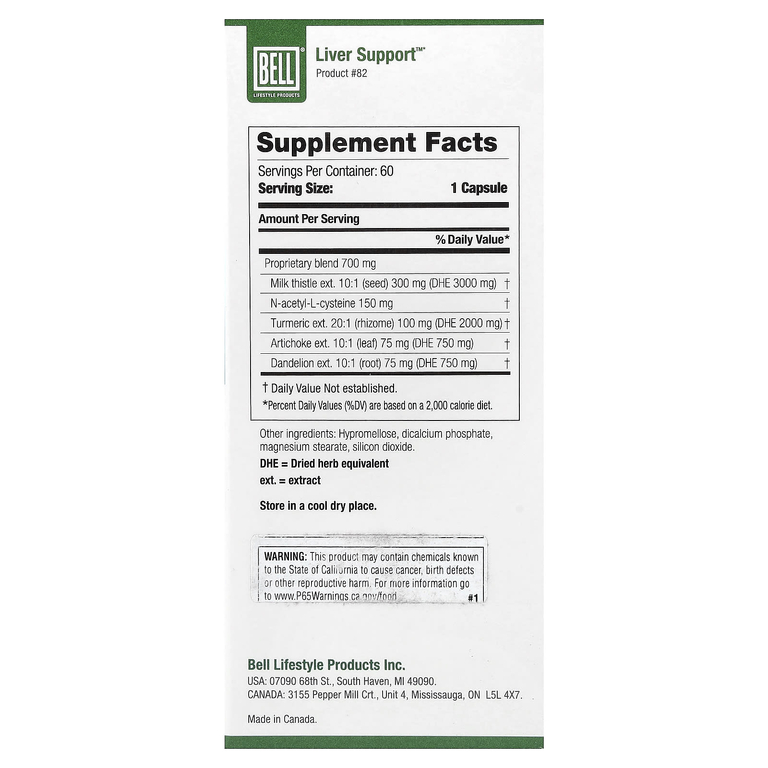 Bell Lifestyle, Liver Support™, 60 растительных капсул