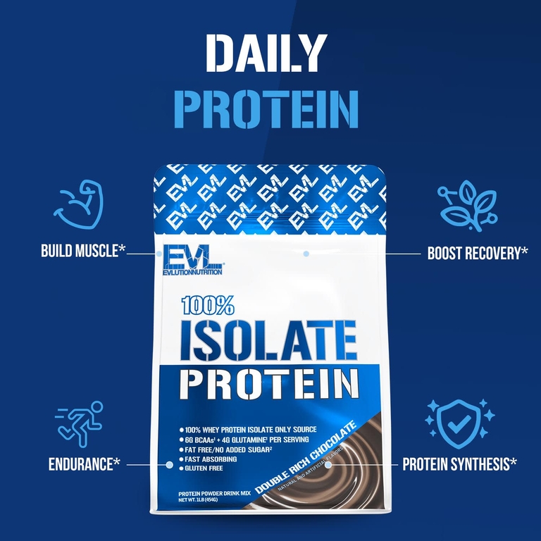 EVLution Nutrition, 100% изолят протеина, шоколад двойной насыщенности, 454 г (1 фунт)
