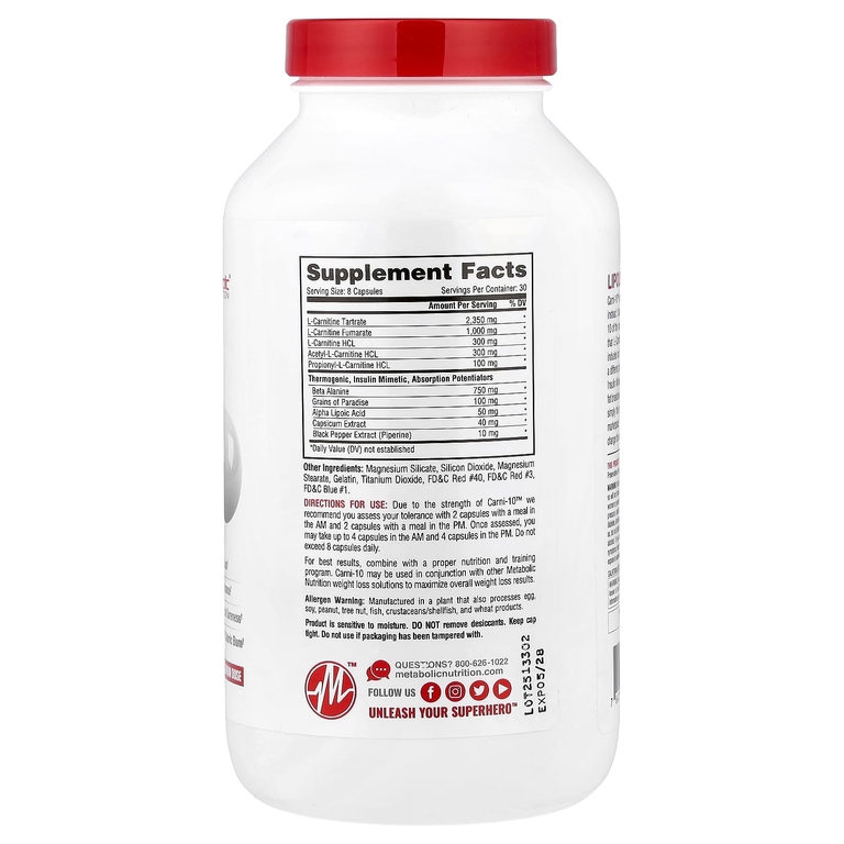 Metabolic Nutrition, Carni-10™, 240 капсул