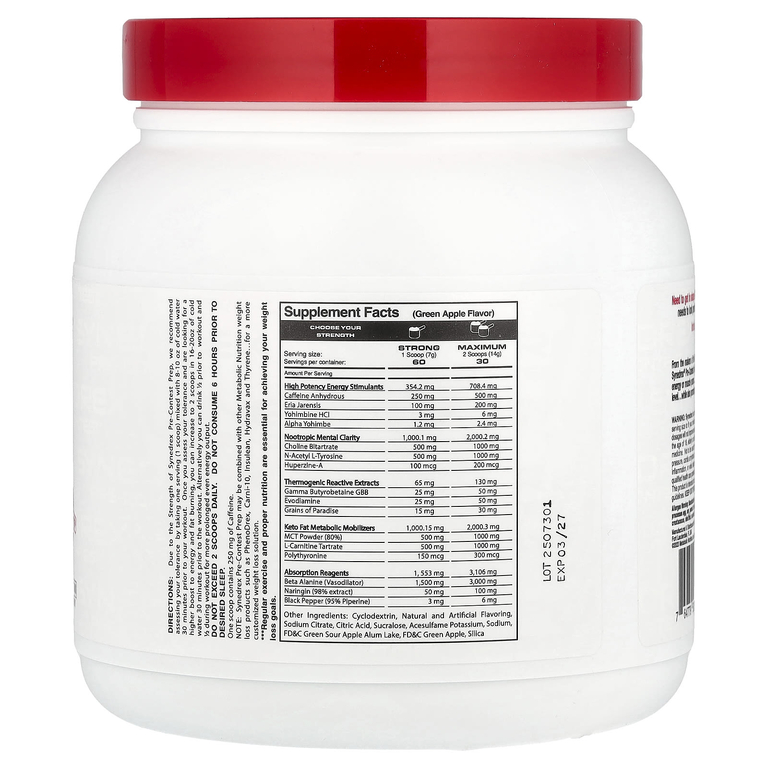 Metabolic Nutrition, Synedrex, предсоревновательная подготовка, зеленое яблоко, 420 г (14,8 унции)