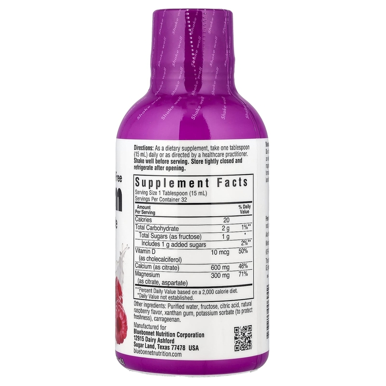 Bluebonnet Nutrition, Жидкий кальция и магния цитрат плюс витамин D3, натуральный малиновый вкус, 16 жидких унций (472 мл)