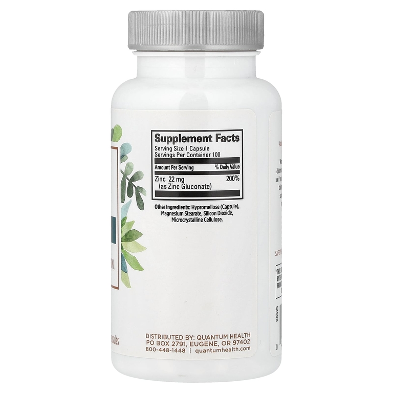Quantum Health, Цинк, 22 мг, 100 капсул
