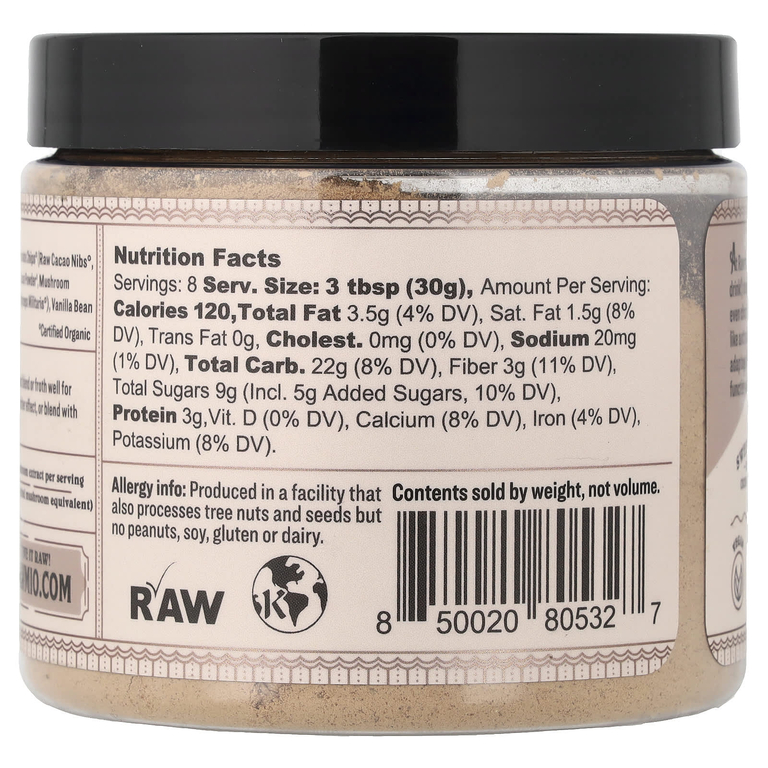 Rawmio, Горячий шоколад с овсяным молоком и грибами, 240 г (8,5 унции)