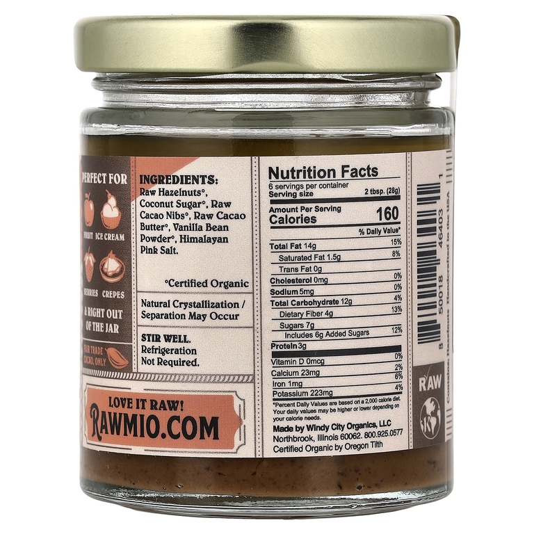 Rawmio, шоколадный спред с фундуком, хрустящий фундук, 170 г (6 унций)