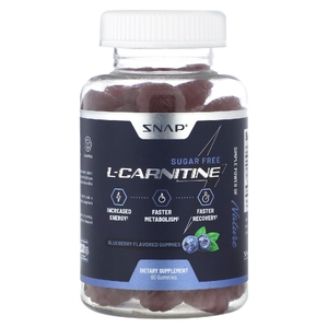 Snap Supplements, L-карнитин, жевательные таблетки, со вкусом голубики, без сахара, 60 жевательных таблеток (250 мг в 1 жевательной таблетке)