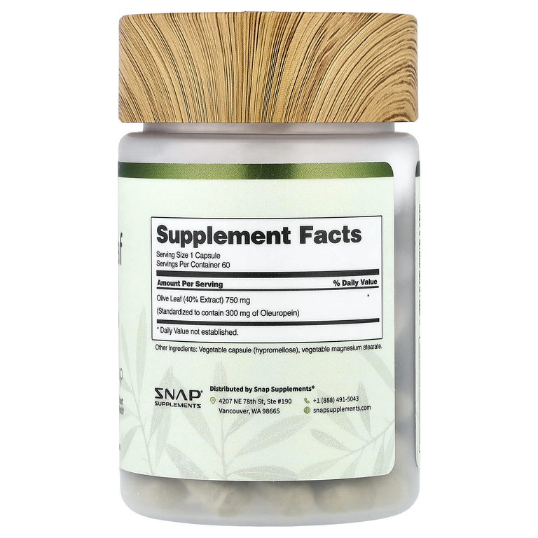 Snap Supplements, Листья оливкового дерева, максимальная эффективность, 750 мг, 60 капсул