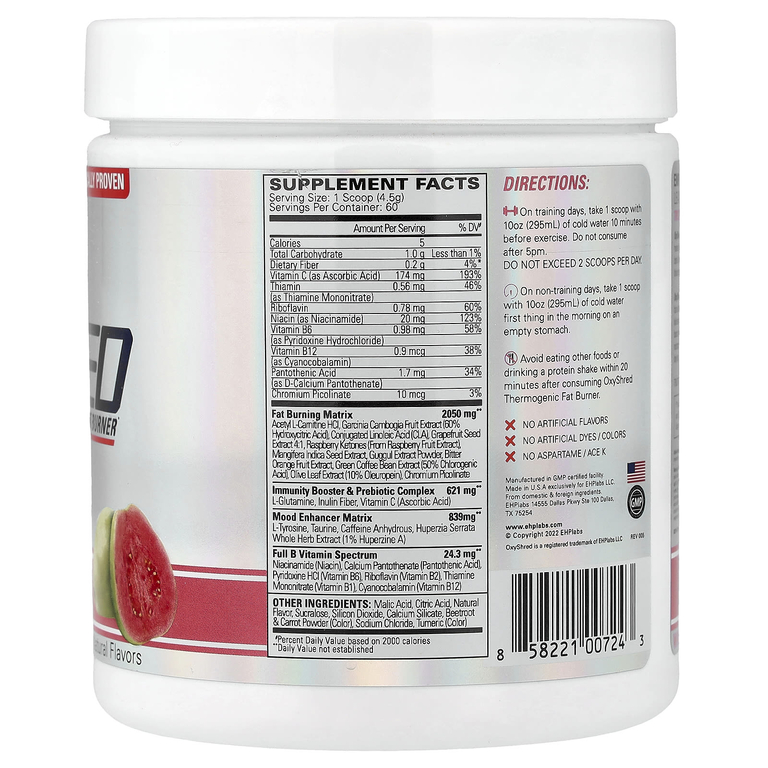 EHPlabs, OxyShred, термогенный сжигатель жира, со вкусом гуавы, 270 г (9,5 унции)