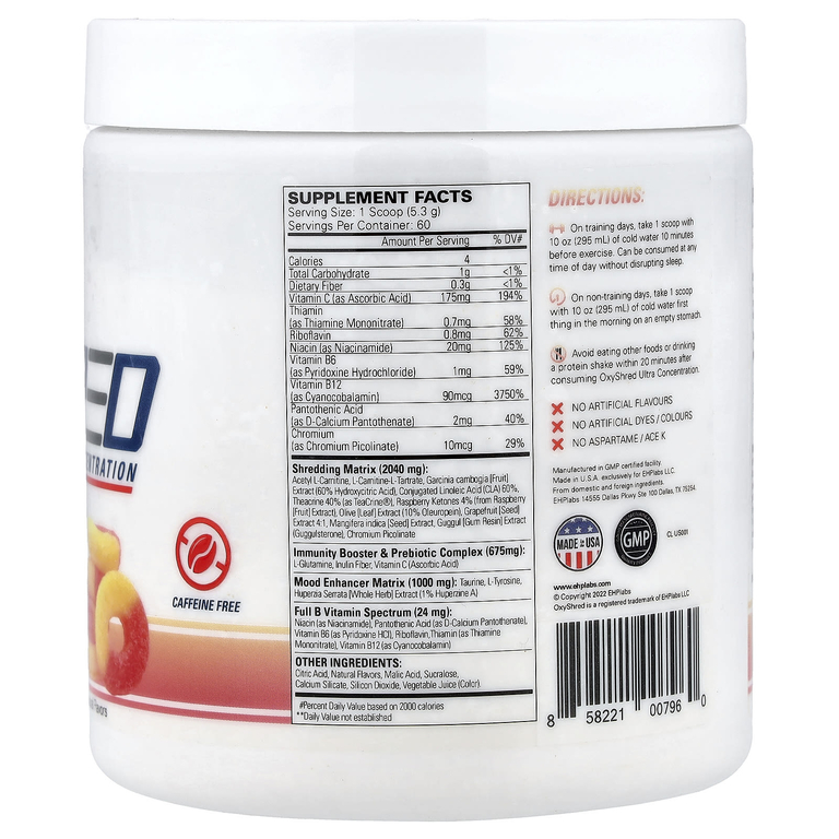EHPlabs, OxyShred Non-Stim, ультраконцентрированная добавка, со вкусом персика, 318 г (11,22 унции)