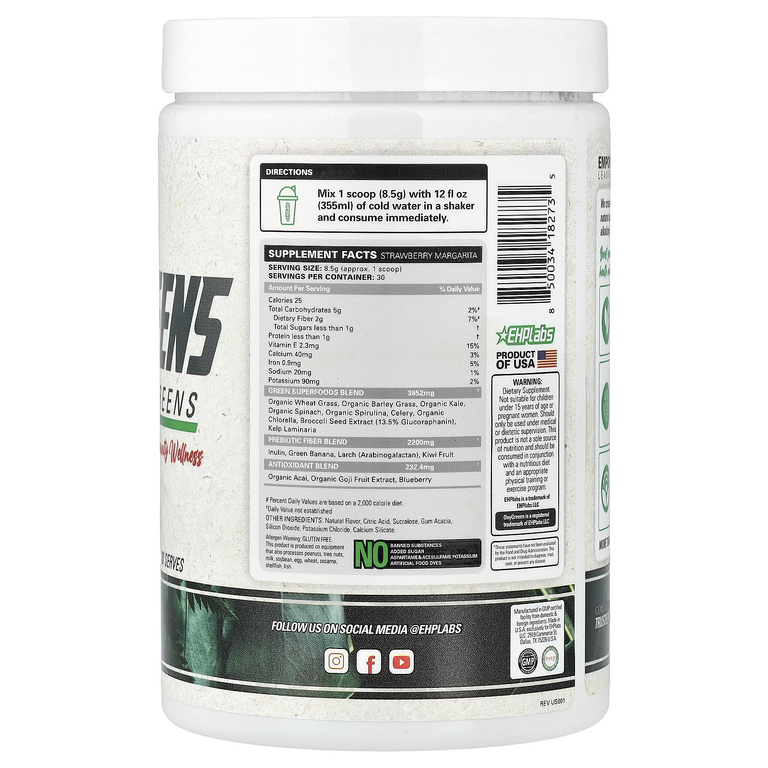 EHPlabs, OxyGreens, Daily Super Greens, клубника и маргарита, 255 г (9 унций)