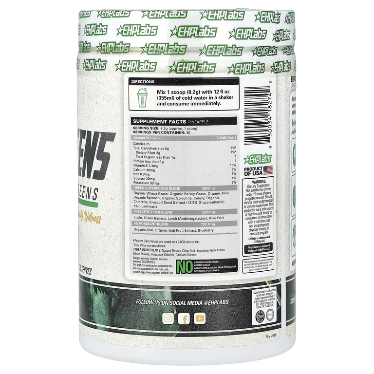 EHPlabs, OxyGreens, ежедневная суперзелень, ананас, 246 г (8,7 унции)