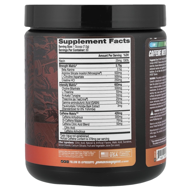 ProSupps, Hyde® Xtreme, Hard Hit Energy, предтренировочный комплекс, фруктовый пунш, 210 г (7,4 унции)