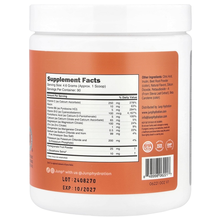 JUNP Hydration, Порошковая смесь электролитов, персик, 414 г (14,6 унции) (Товар снят с продажи) 