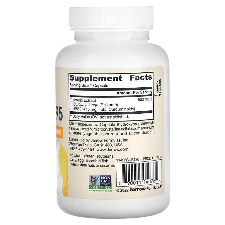 Jarrow Formulas, куркумин 95, экстракт куркумы, 500 мг, 120 растительных капсул