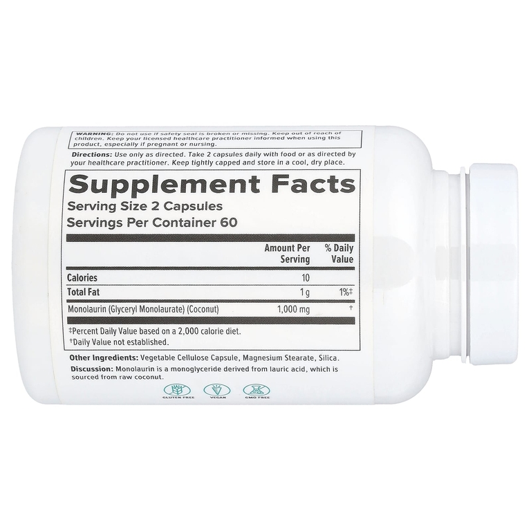 Nutra BioGenesis, монолаурин, 120 капсул (500 мг в 1 капсуле)