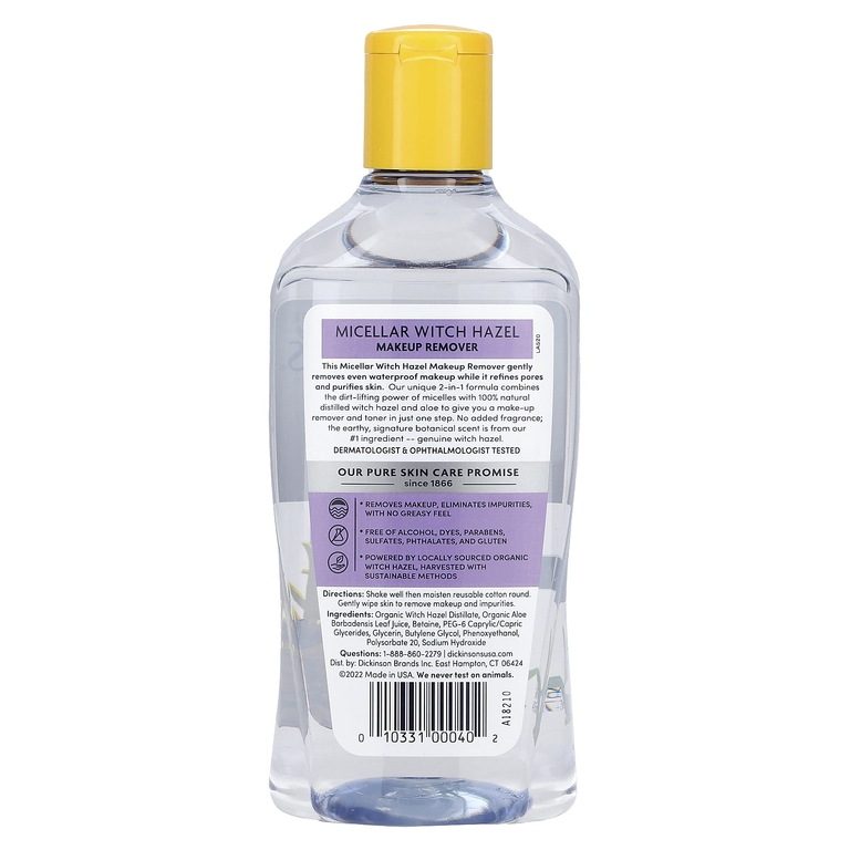 Dickinson Brands, Original Witch Hazel, мицеллярное средство для снятия макияжа с гамамелиса, без спирта и отдушек, 473 мл (16 жидк. унц.)
