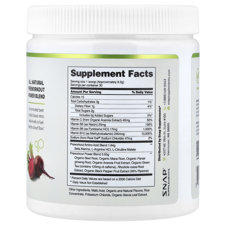 Snap Supplements, для приема перед тренировкой, со вкусом ягодного ассорти, 250 г (8,8 унции) (Товар снят с продажи) 