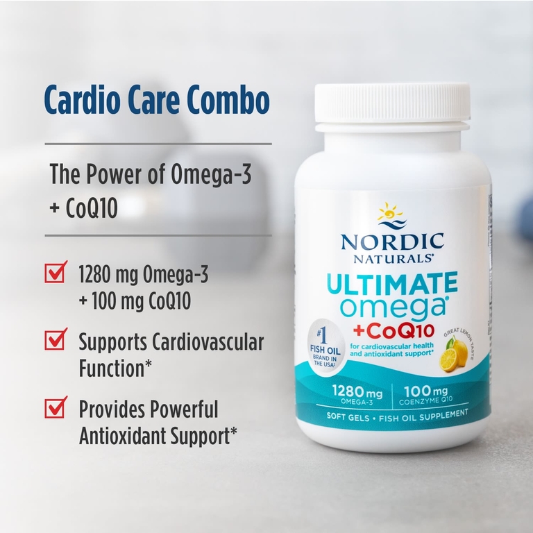 Nordic Naturals, омега-3 с коэнзимом Q10, со вкусом лимона, 60 желатиновых капсул