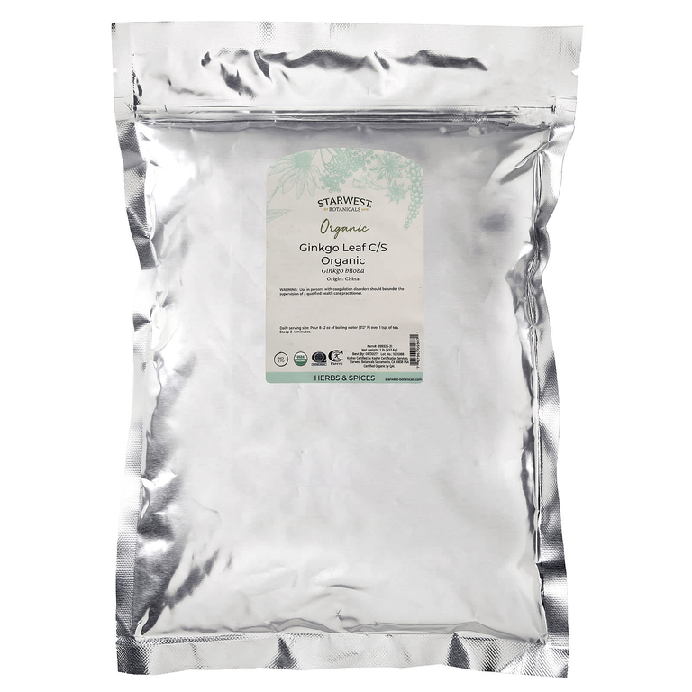 Starwest Botanicals, Органический листья гинкго C/S, 1 фунт (453,6 г)