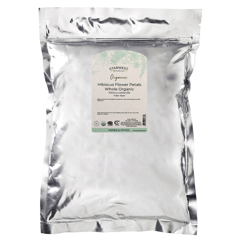 Starwest Botanicals, органические лепестки цветков гибискуса, цельные, 453,6 г (1 фунт)