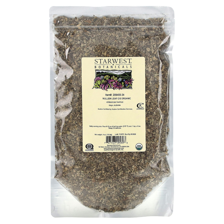 Starwest Botanicals, органические листья коровяка, нарезанные и просеянные, 113,4 г (4 унции)