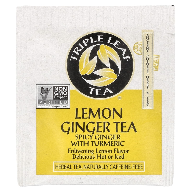 Triple Leaf Tea, Лимонный имбирь, без кофеина, 20 чайных пакетиков, 40 г (1,41 унции)