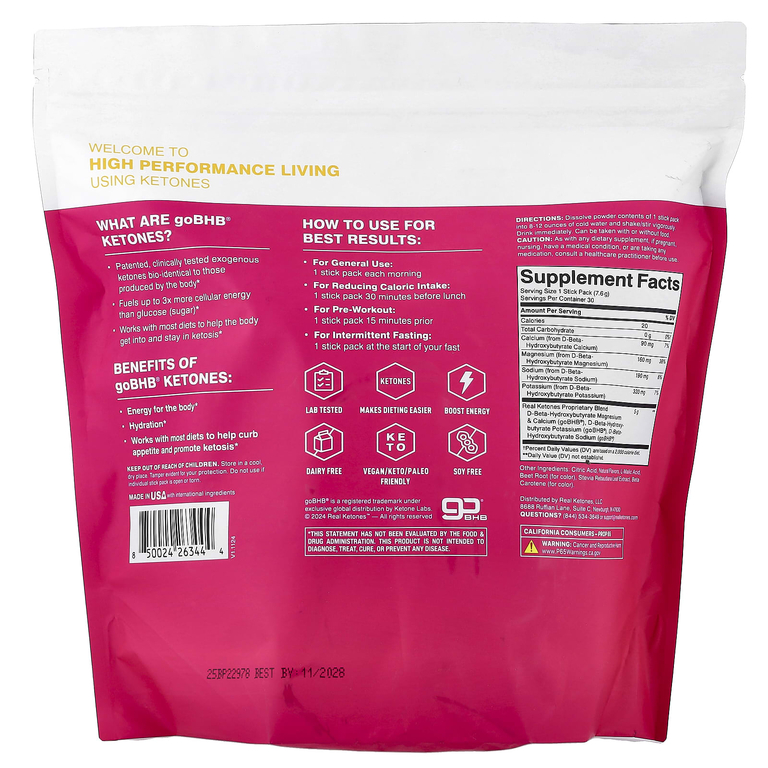 Real Ketones, Shift, малиновый лимонад, 30 пакетиков со смесью для приготовления напитка, 7,6 г (0,27 унции)