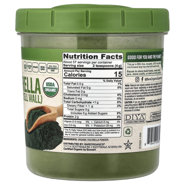 BareOrganics, Органическая хлорелла в порошке, 227 г (8 унций)
