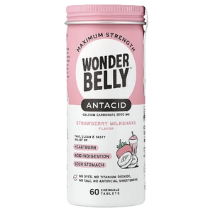 Wonderbelly, Antacid, клубничный молочный коктейль, 60 жевательных таблеток (1000 мг в каждой таблетке)