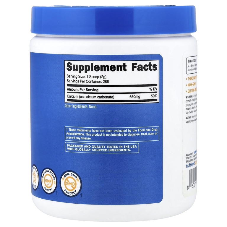 Nutricost, карбонат кальция, без вкусовых добавок, 500 г (17,9 унции)