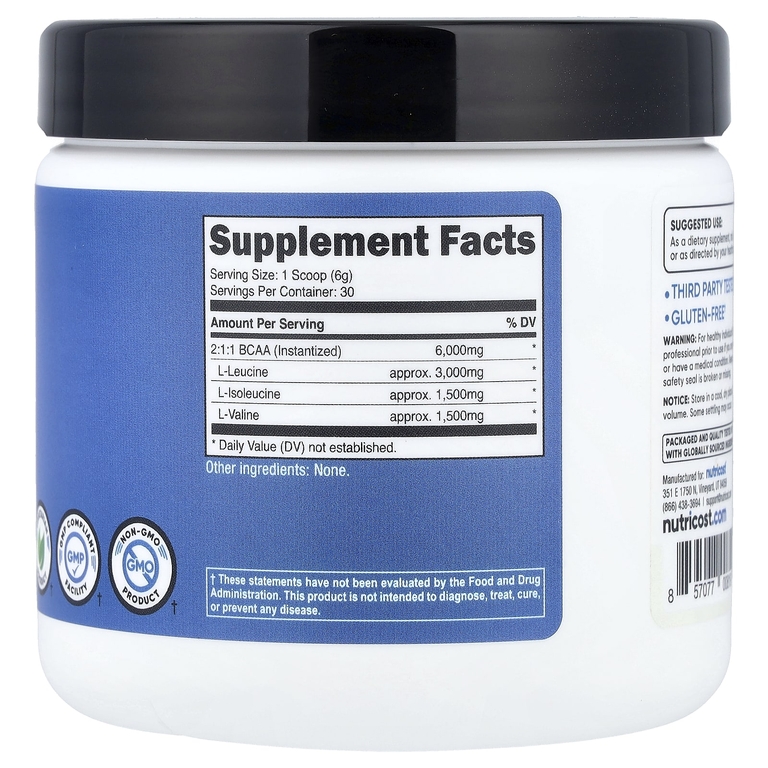 Nutricost, Performance, BCAA, без добавок, 180 г (6,3 унции)