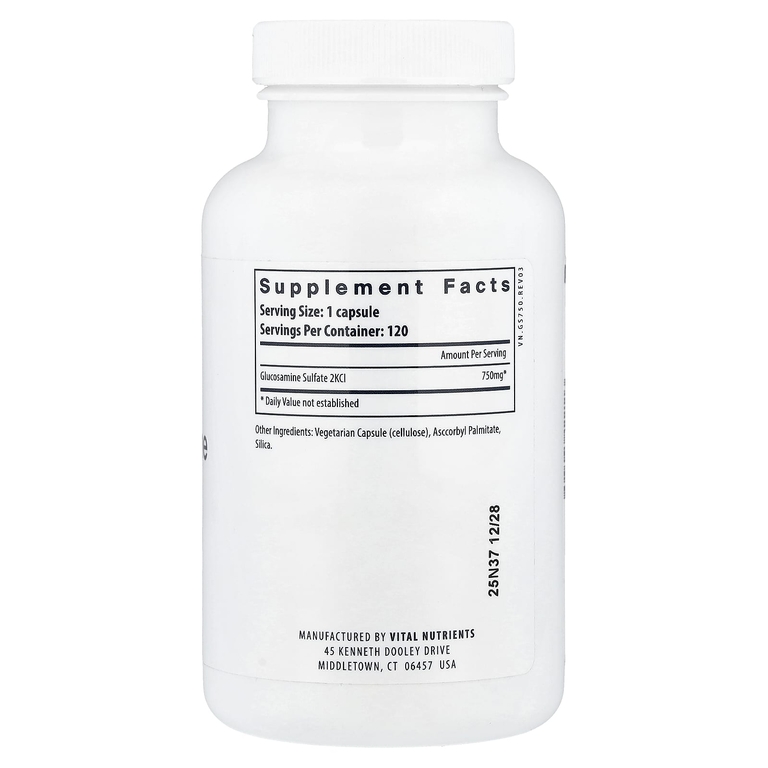 Vital Nutrients, Веганский сульфат глюкозамина, 120 веганских капсул (750 мг на капсулу)