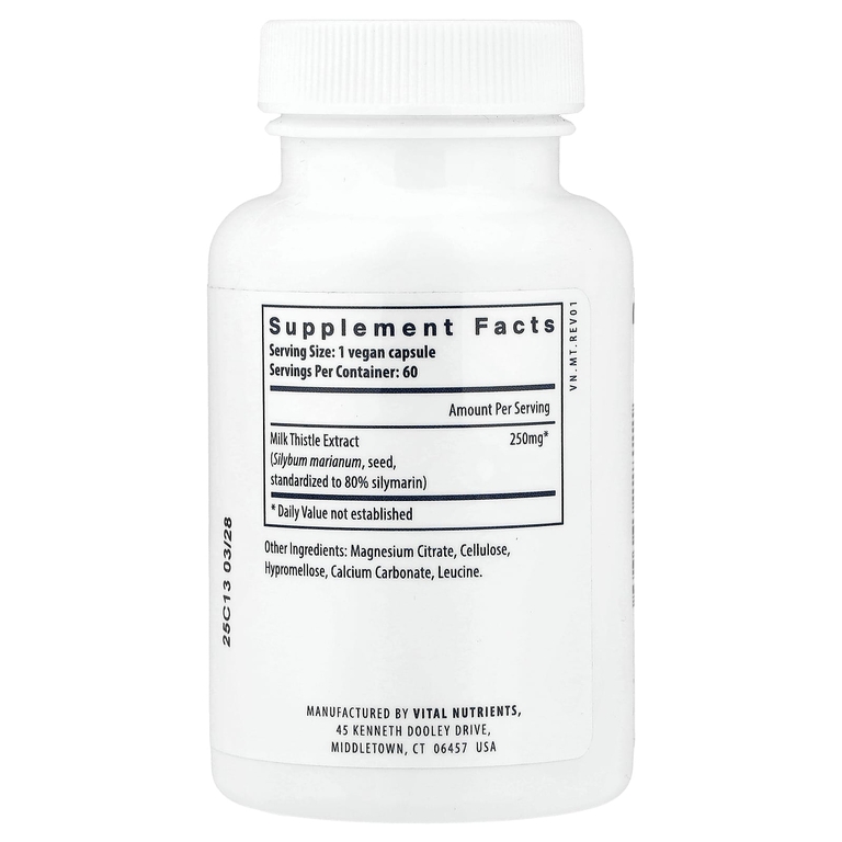 Vital Nutrients, Экстракт расторопши, 250 мг, 60 веганских капсул
