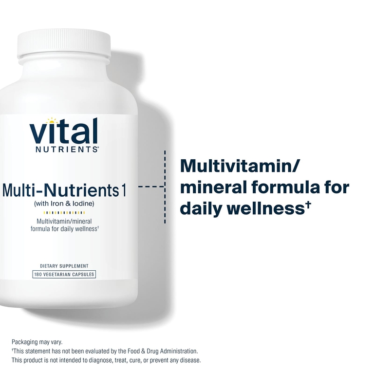 Vital Nutrients, Мультиэлементы (с железом и йодом), 180 вегетарианских капсул