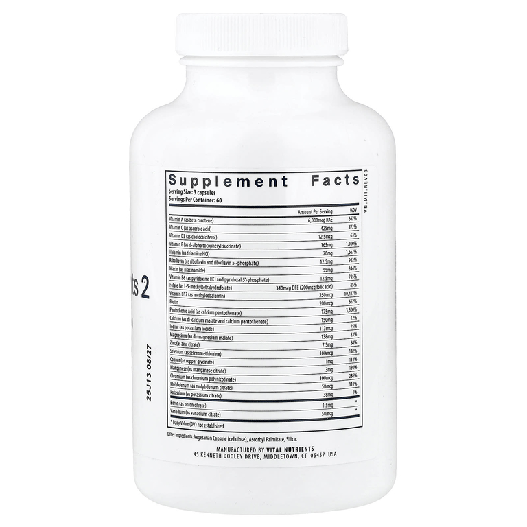 Vital Nutrients, Мульти питательные вещества цитрат / малат (с медью и без железа), 180 вегетарианских капсул
