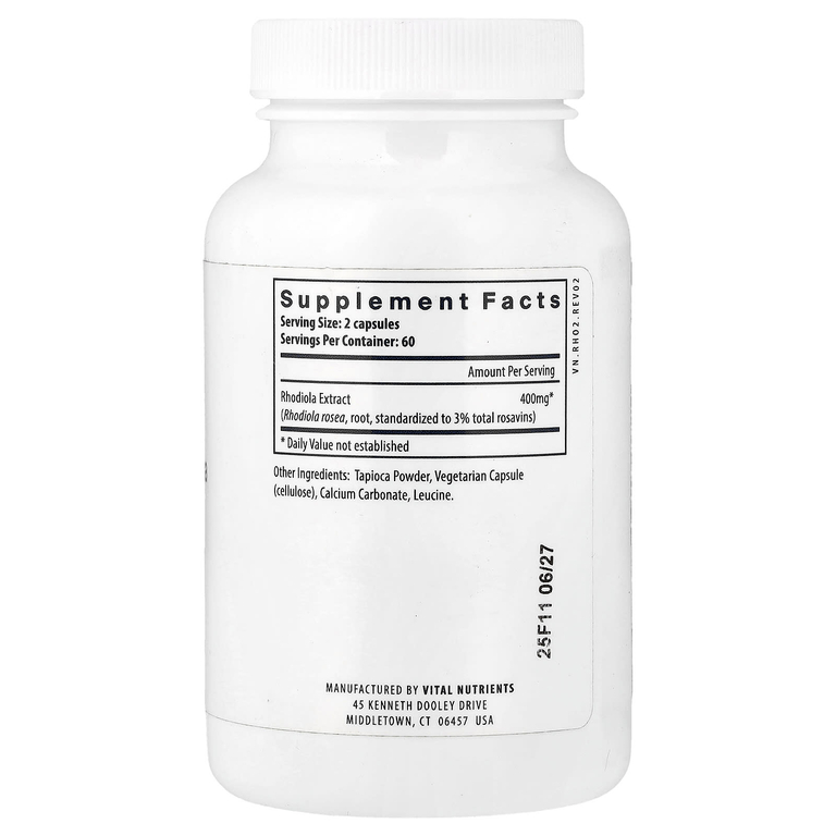 Vital Nutrients, Родиола розовая, 120 веганских капсул (200 мг на капсулу)
