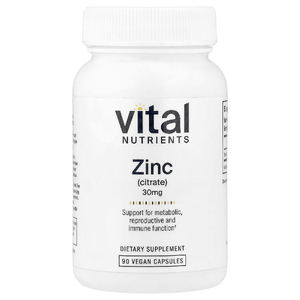 Vital Nutrients, Цинк (цитрат), 30 мг, 90 веганских капсул