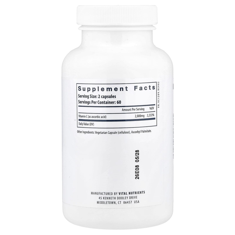 Vital Nutrients, витамин C, 120 веганских капсул (1000 мг в 1 капсуле)
