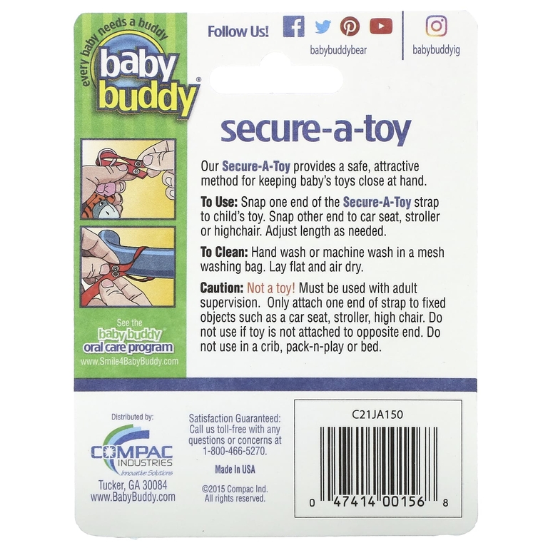 Baby Buddy, Secure-A-Toy, для детей от 4 месяцев, темно-синий и небесно-голубой, 2 полоски (Товар снят с продажи) 