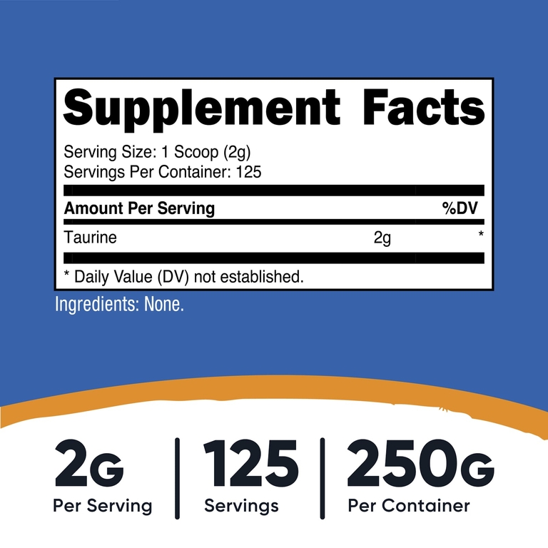 Nutricost, таурин, без добавок, 250 г (8,9 унции)