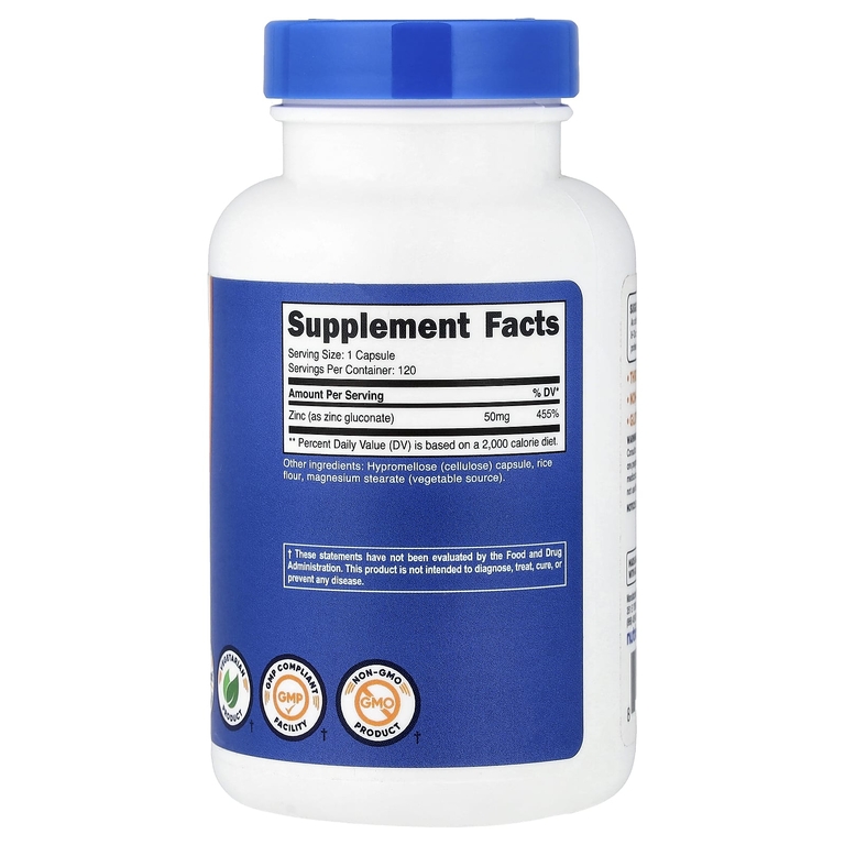 Nutricost, глюконат цинка, 50 мг, 120 капсул