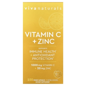 Viva Naturals, Витамин C + цинк, 250 растительных капсул