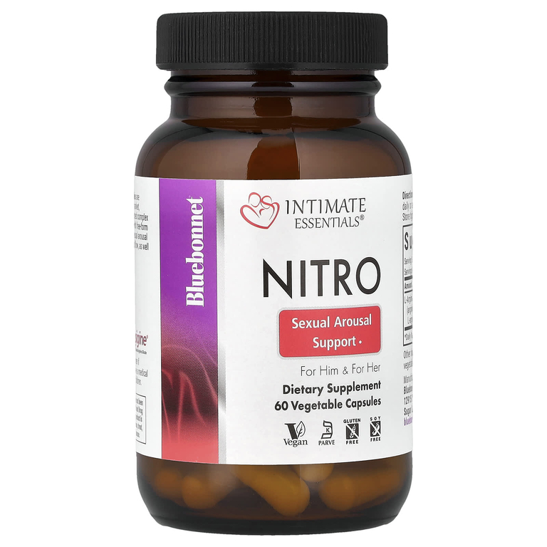 Bluebonnet Nutrition, Intimate Essentials, Nitro, для мужчин и для нее, 60 растительных капсул (300 мг в 1 капсуле)