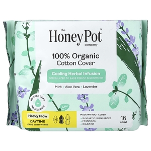 The Honey Pot Company, дневные прокладки с крылышками из 100% органического хлопка, плотные, 16 шт.